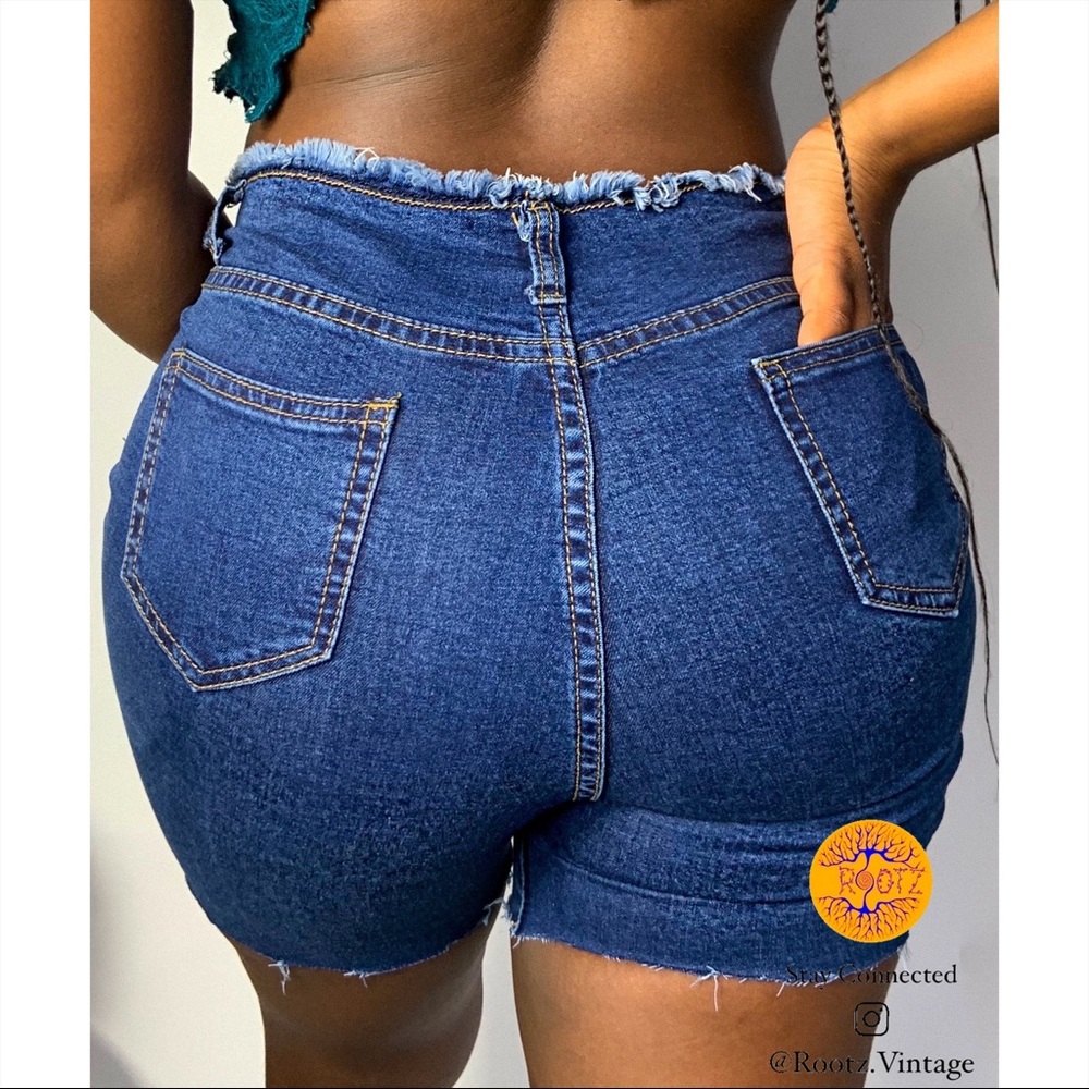 Dark Blue Vintage Distressed Denim Shorts